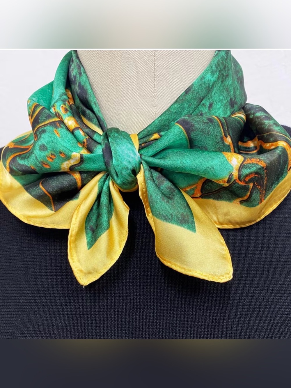 Green and Yellow Silk  Printed Neck Scarf